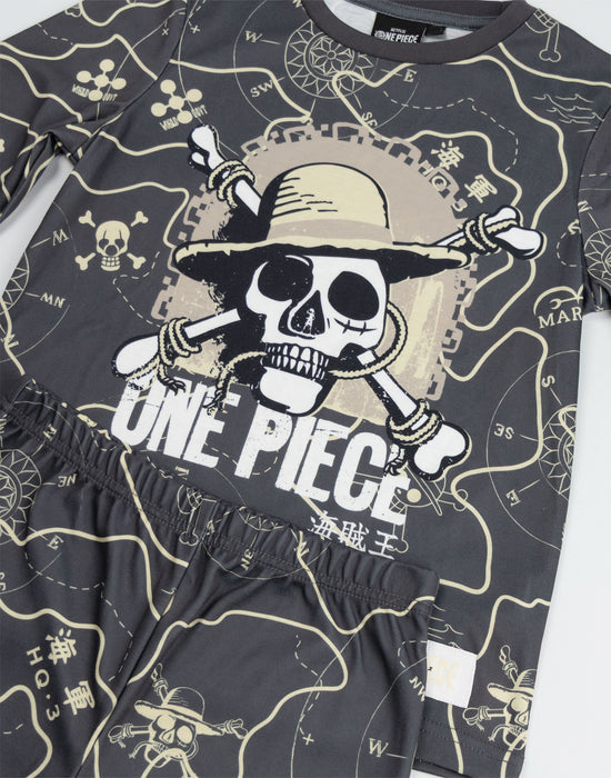 One Piece Logo Boys Grey Long Sleeve Long Leg Pyjama Set