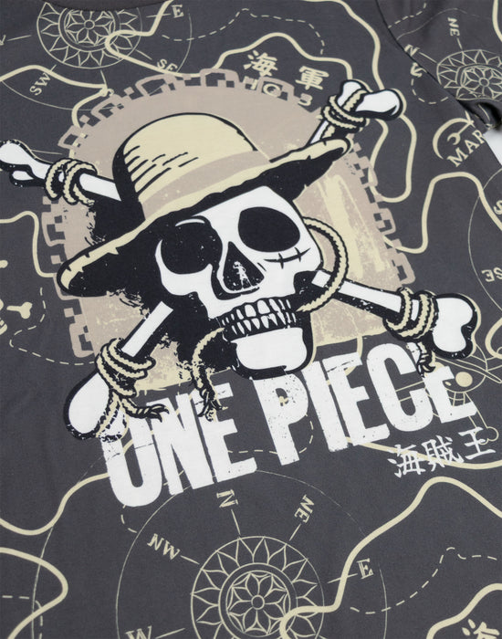 One Piece Logo Boys Grey Long Sleeve Long Leg Pyjama Set