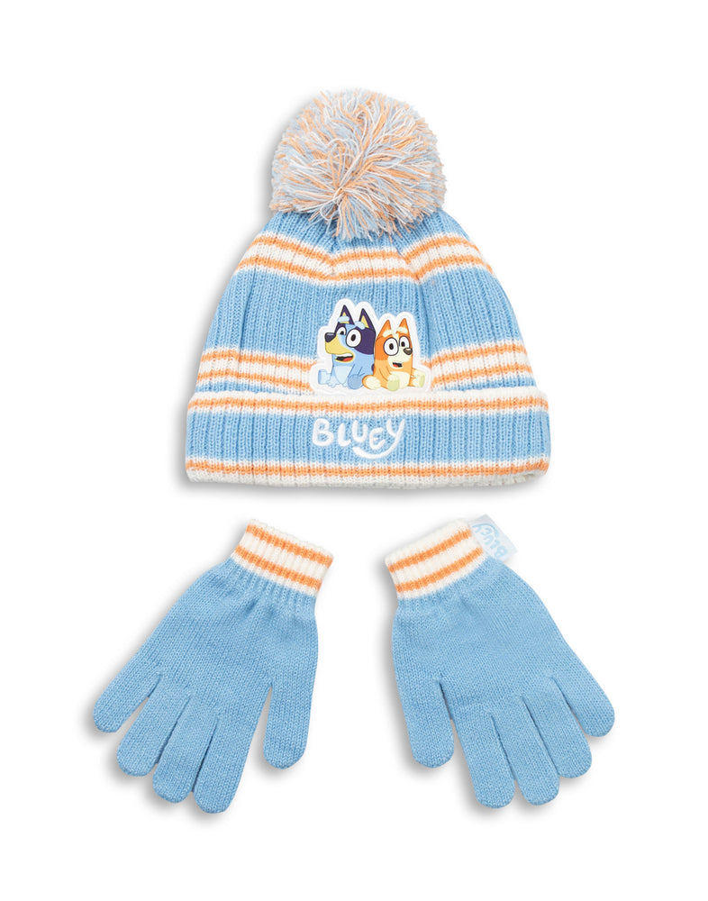 Bluey Character Girls Blue Beanie and Gloves Set