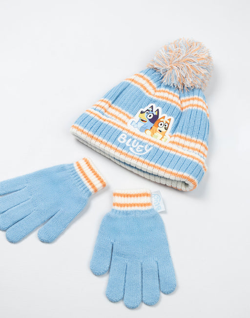 Bluey Character Girls Blue Beanie and Gloves Set