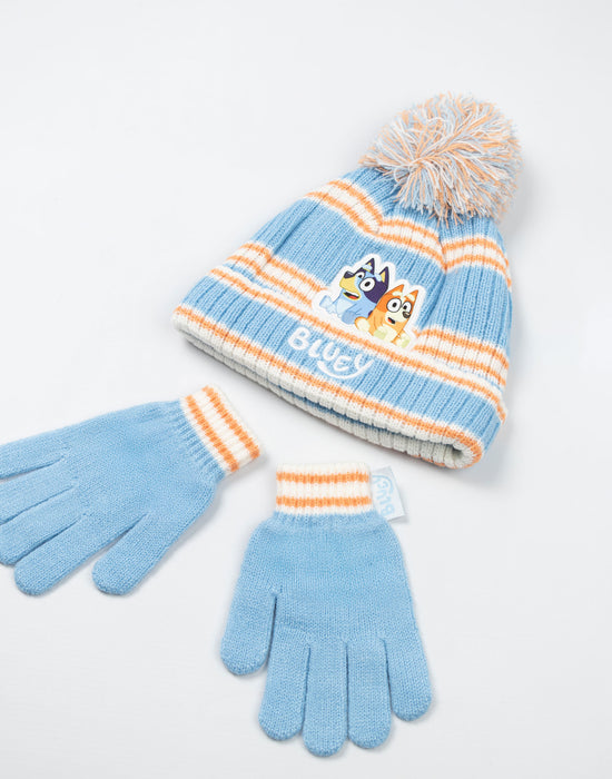 Bluey Character Girls Blue Beanie and Gloves Set