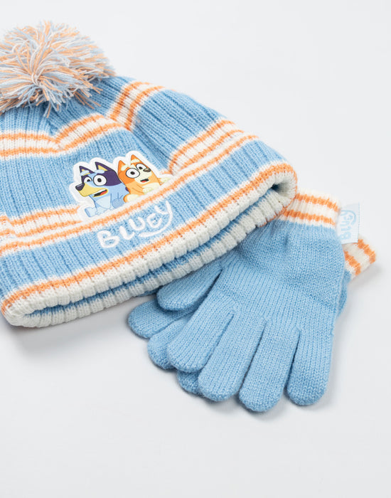 Bluey Character Girls Blue Beanie and Gloves Set