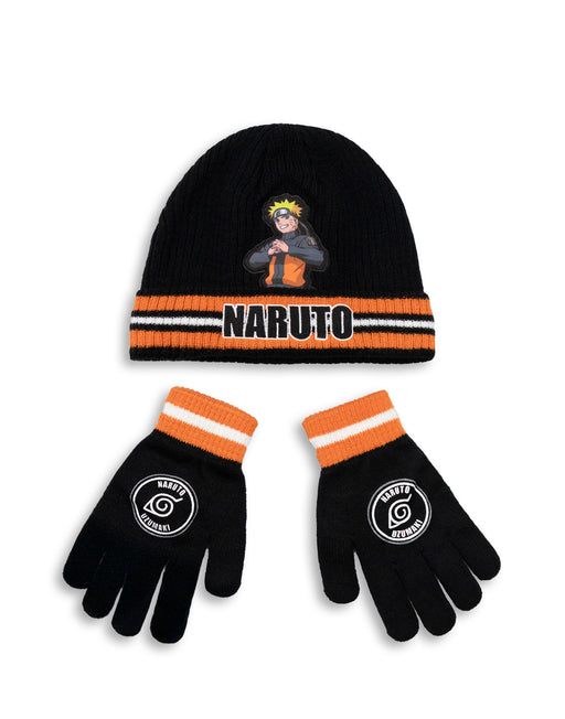 Naruto Character Boys Black Beanie and Gloves Set