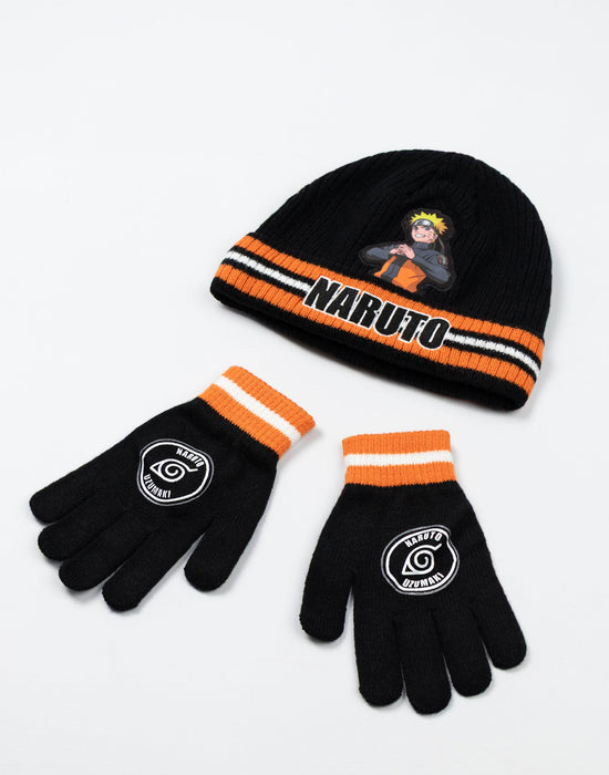 Naruto Character Boys Black Beanie and Gloves Set