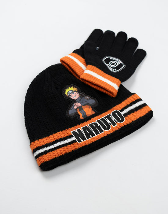 Naruto Character Boys Black Beanie and Gloves Set