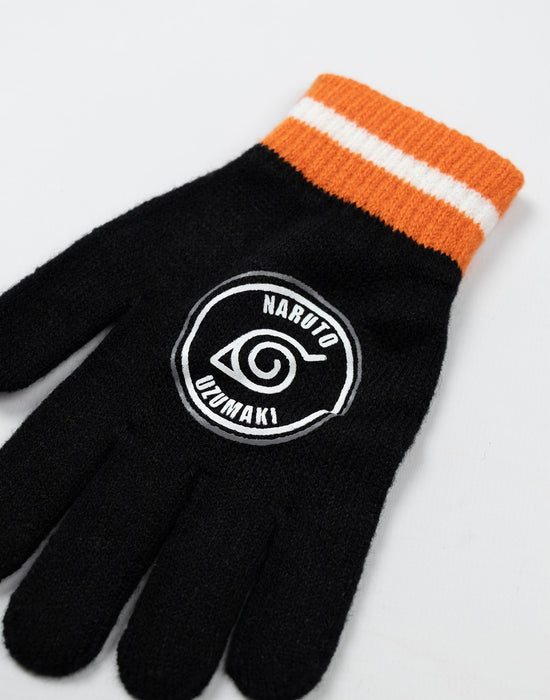 Naruto Character Boys Black Beanie and Gloves Set