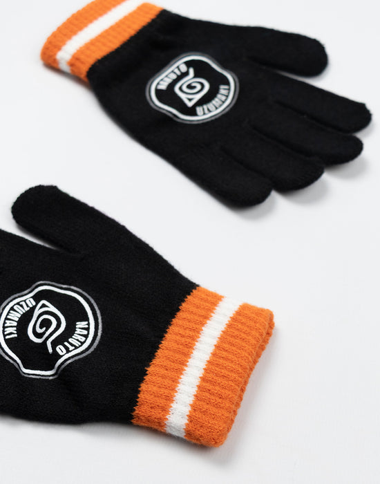 Naruto Character Boys Black Beanie and Gloves Set