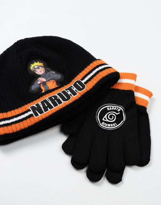Naruto Character Boys Black Beanie and Gloves Set