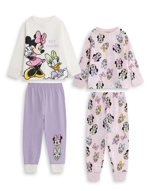 Disney Minnie Mouse Girls Multicoloured Multi-Pack of 2 Long Sleeve Long Leg Pyjama Set