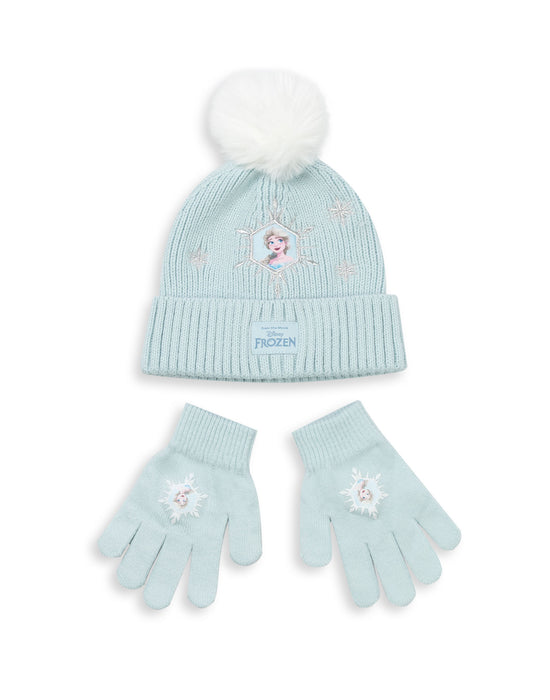 Disney Frozen Girls Blue Beanie and Gloves Set