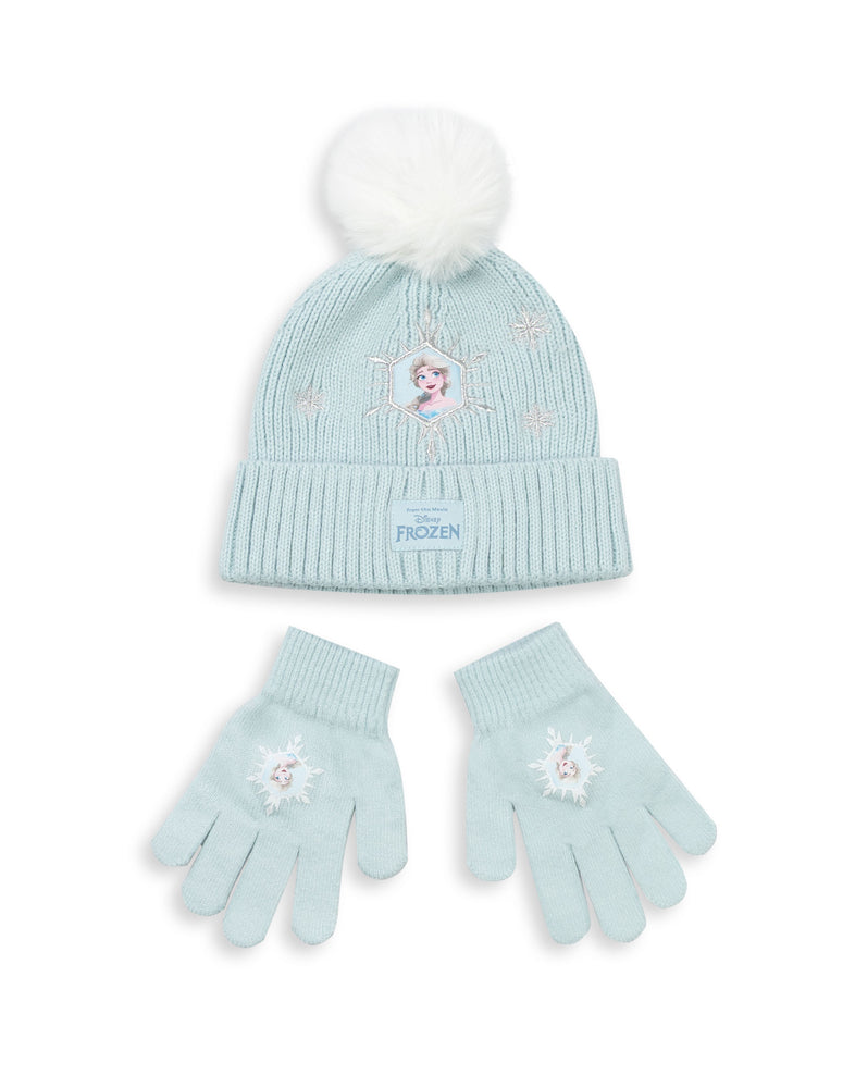 Disney Frozen Girls Blue Beanie and Gloves Set