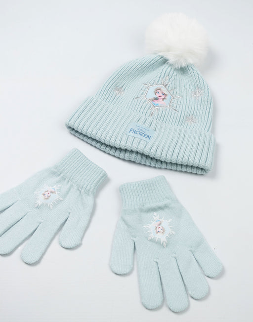 Disney Frozen Girls Blue Beanie and Gloves Set