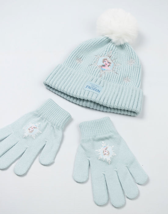 Disney Frozen Girls Blue Beanie and Gloves Set