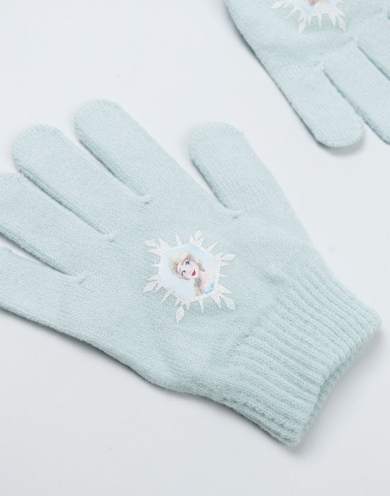Disney Frozen Girls Blue Beanie and Gloves Set