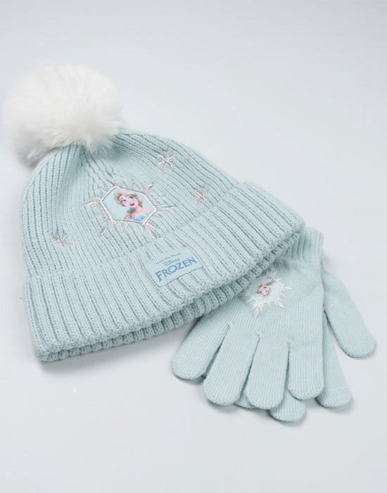 Disney Frozen Girls Blue Beanie and Gloves Set