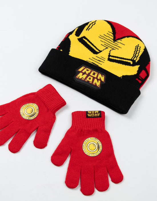 Marvel Ironman Boys Red Beanie and Gloves Set