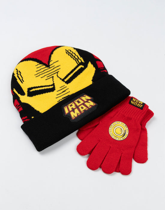 Marvel Ironman Boys Red Beanie and Gloves Set