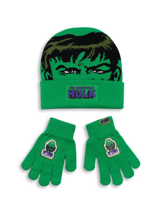 Marvel Hulk Boys Green Beanie and Gloves Set