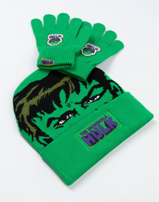 Marvel Hulk Boys Green Beanie and Gloves Set