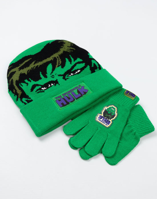 Marvel Hulk Boys Green Beanie and Gloves Set