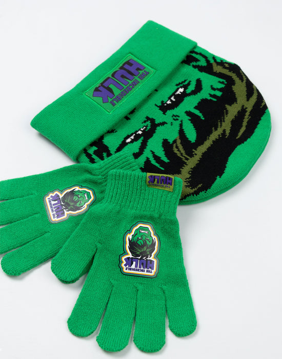 Marvel Hulk Boys Green Beanie and Gloves Set