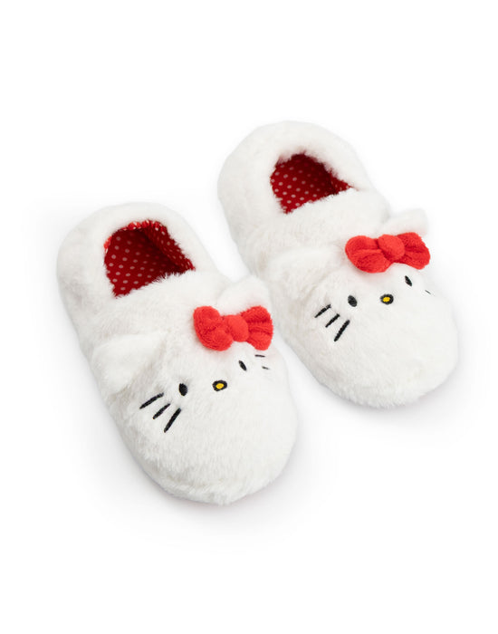 Hello Kitty Character Face Girls White Slip On Loafer Slippers