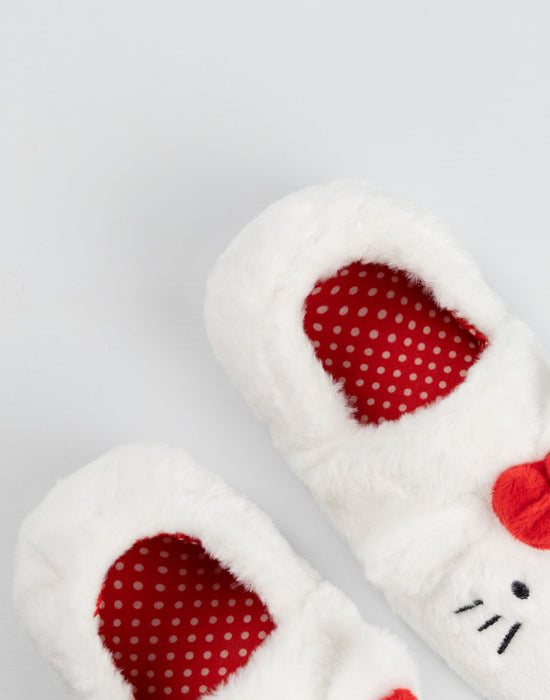 Hello Kitty Character Face Girls White Slip On Loafer Slippers