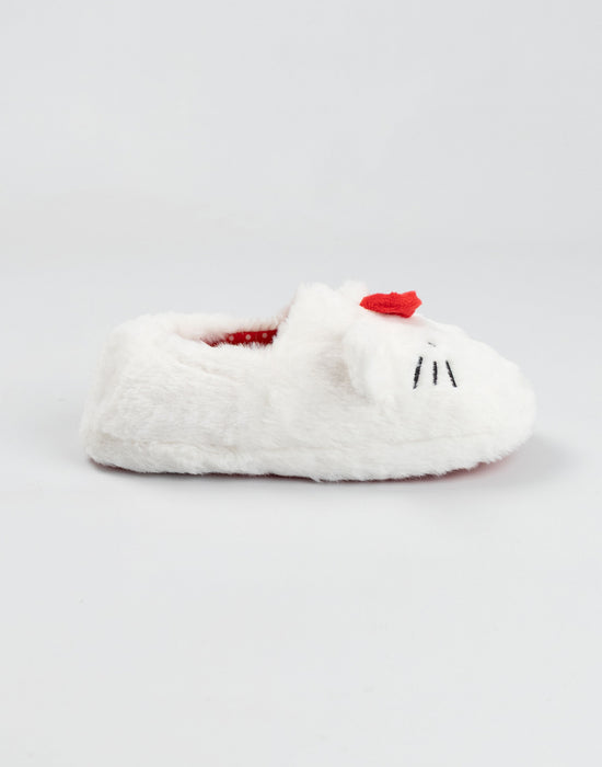 Hello Kitty Character Face Girls White Slip On Loafer Slippers
