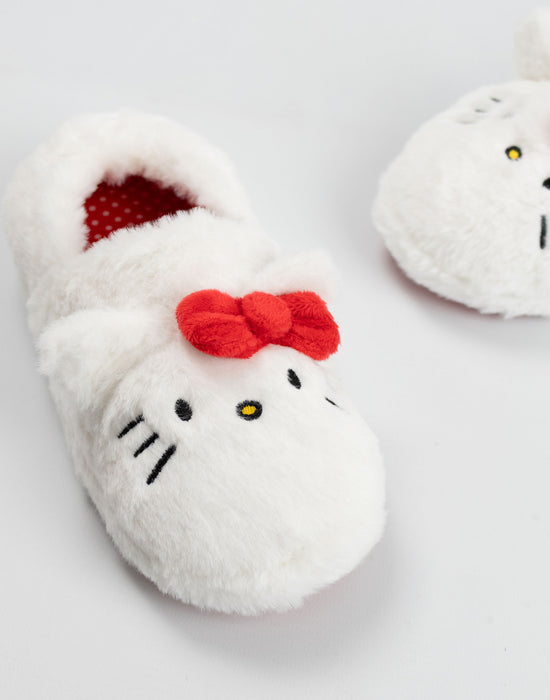 Hello Kitty Character Face Girls White Slip On Loafer Slippers