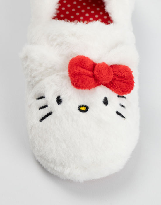 Hello Kitty Character Face Girls White Slip On Loafer Slippers