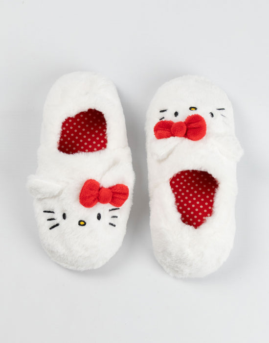 Hello Kitty Character Face Girls White Slip On Loafer Slippers