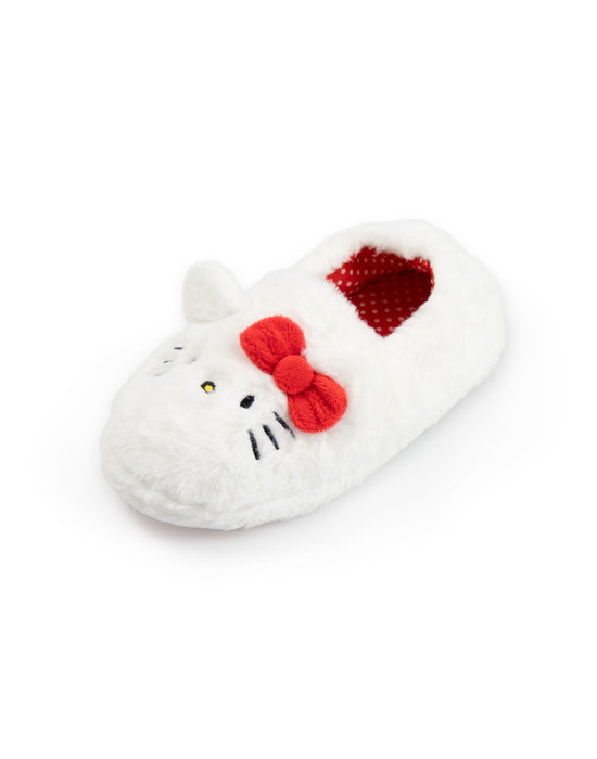 Hello Kitty Character Face Girls White Slip On Loafer Slippers