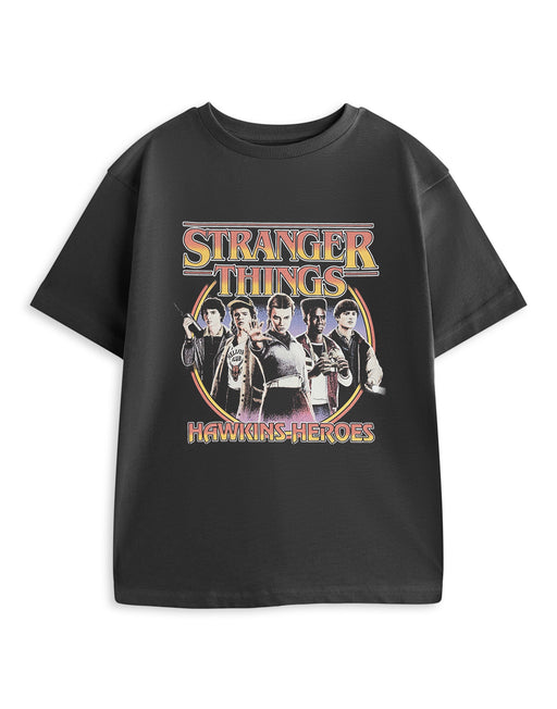 Stranger Things Hawkins Heroes Unisex Kids Grey Short Sleeved T-Shirt