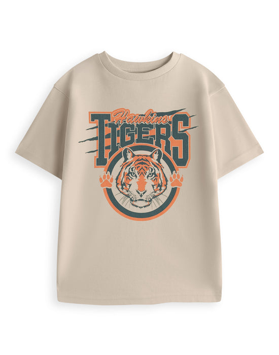 Stranger Things Hawkins Tigers Unisex Kids Beige Short Sleeved T-Shirt