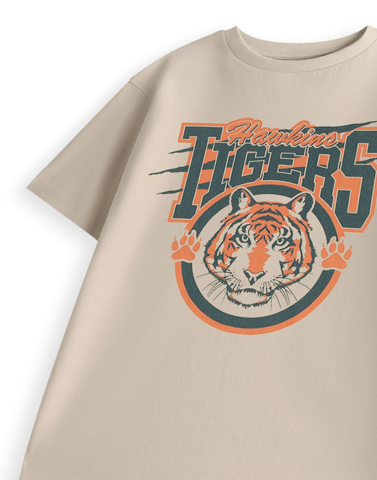 Stranger Things Hawkins Tigers Unisex Kids Beige Short Sleeved T-Shirt