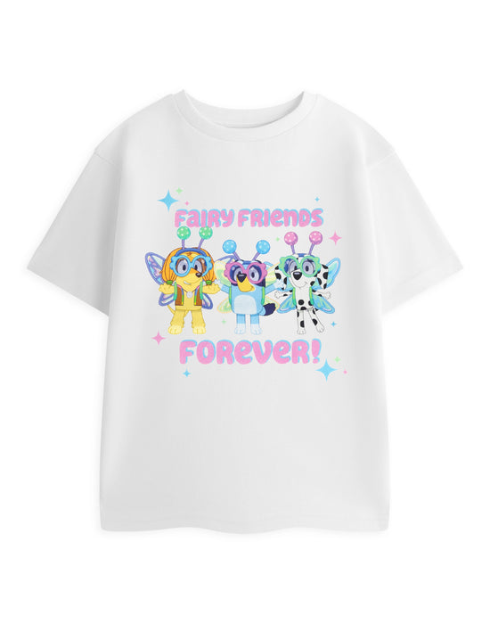 Bluey Fairy Friends Forever Girls White Short Sleeved T-Shirt