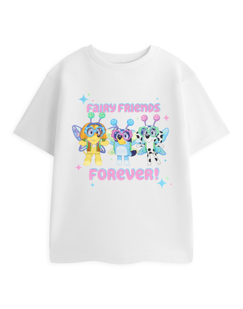 Bluey Fairy Friends Forever Girls White Short Sleeved T-Shirt