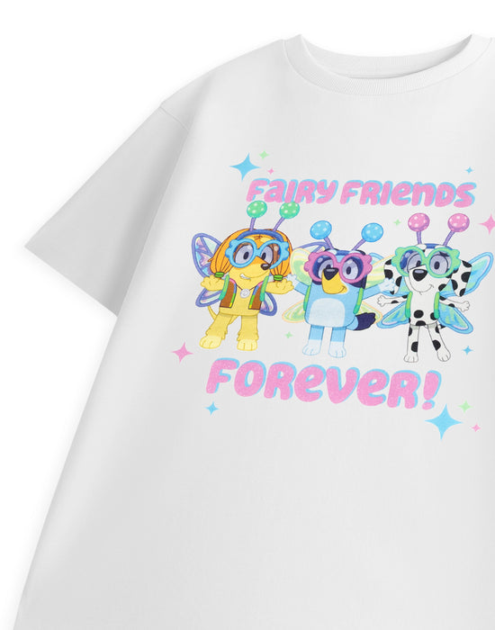 Bluey Fairy Friends Forever Girls White Short Sleeved T-Shirt