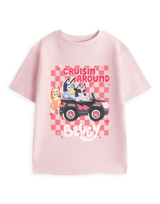 Bluey Cruisin' Around Girls Pink Short Sleeved T-Shirt