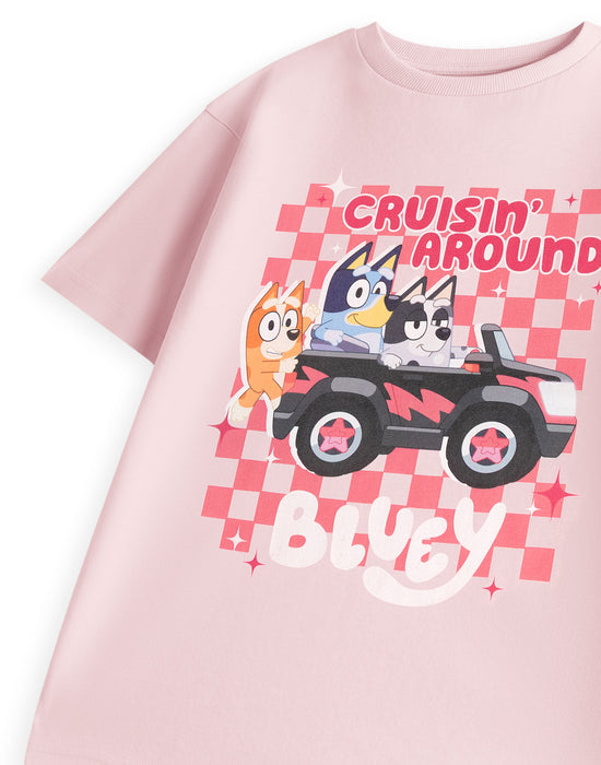 Bluey Cruisin' Around Girls Pink Short Sleeved T-Shirt