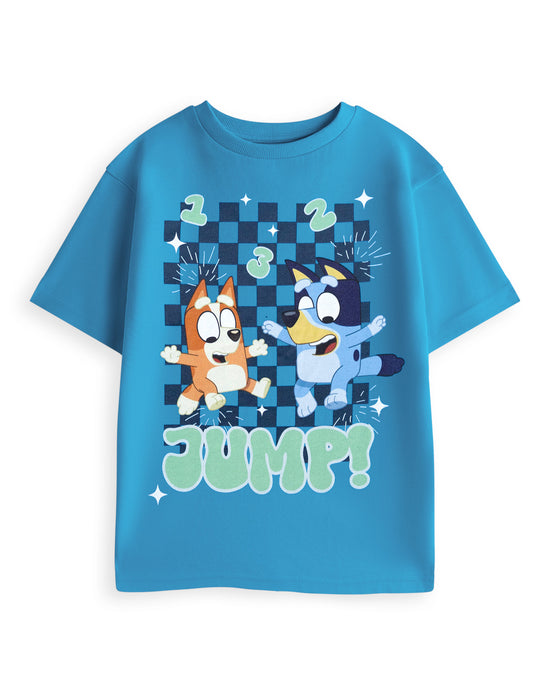 Bluey Jump Unisex Kids Blue Short Sleeved T-Shirt