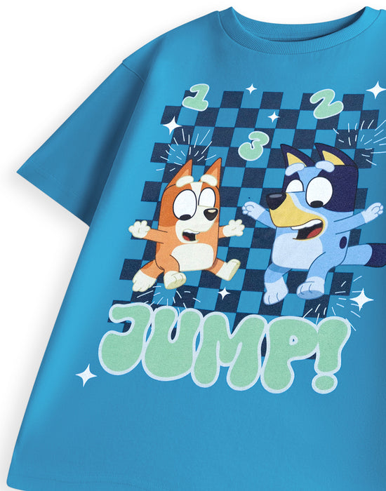 Bluey Jump Unisex Kids Blue Short Sleeved T-Shirt