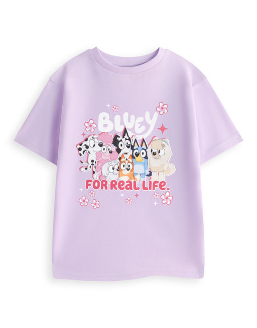 Bluey For Real Life Girls Purple Short Sleeved T-Shirt