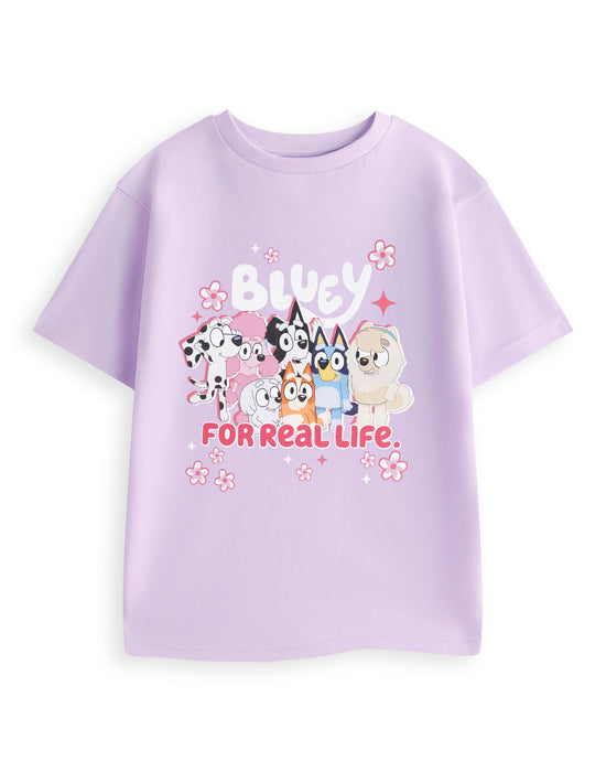 Bluey For Real Life Girls Purple Short Sleeved T-Shirt