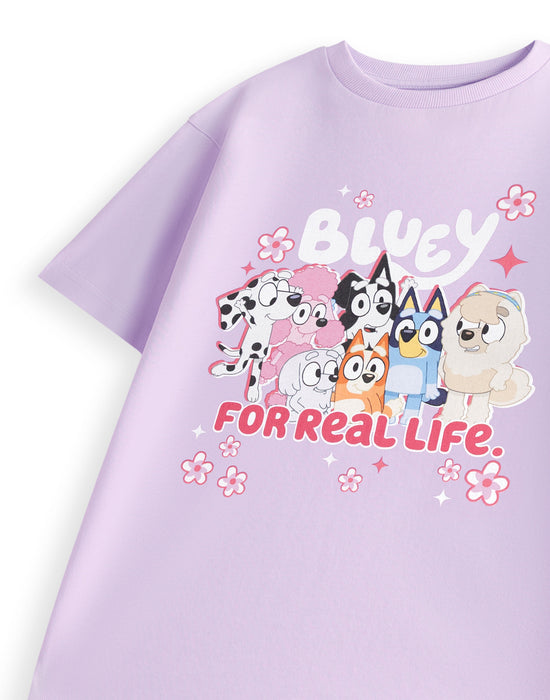 Bluey For Real Life Girls Purple Short Sleeved T-Shirt