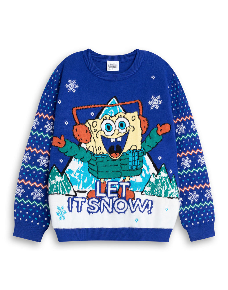 SpongeBob SquarePants Let It Snow Unisex Kids Blue Christmas Jumper