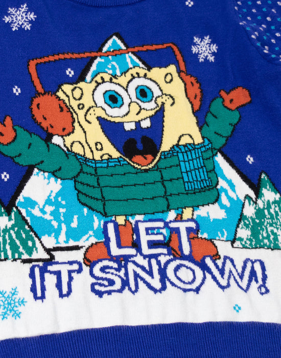 SpongeBob SquarePants Let It Snow Unisex Kids Blue Christmas Jumper