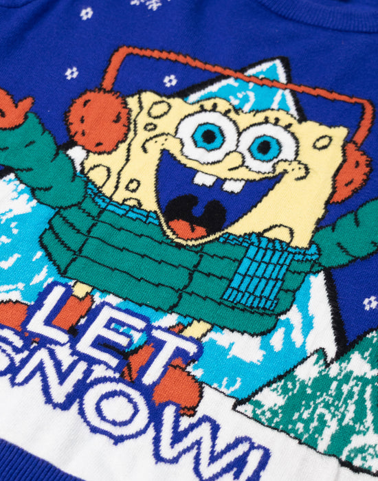 SpongeBob SquarePants Let It Snow Unisex Kids Blue Christmas Jumper