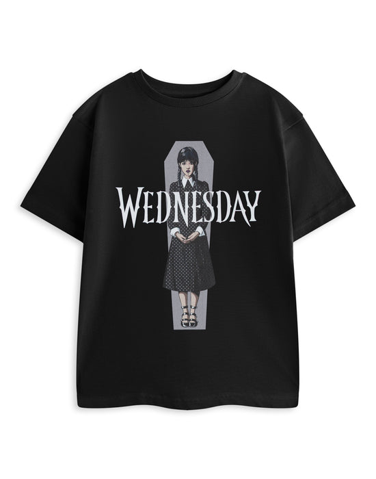 Wednesday Polka Dot Girls Black Short Sleeved T-Shirt