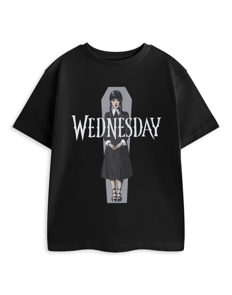 Wednesday Polka Dot Girls Black Short Sleeved T-Shirt